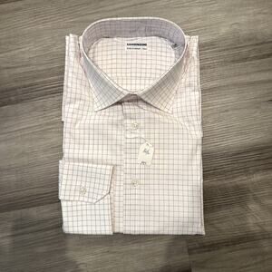 Lorenzini Italy Cotton White Red Check Plaid Long Sleeve Dress Shirt 16.5 42 NEW